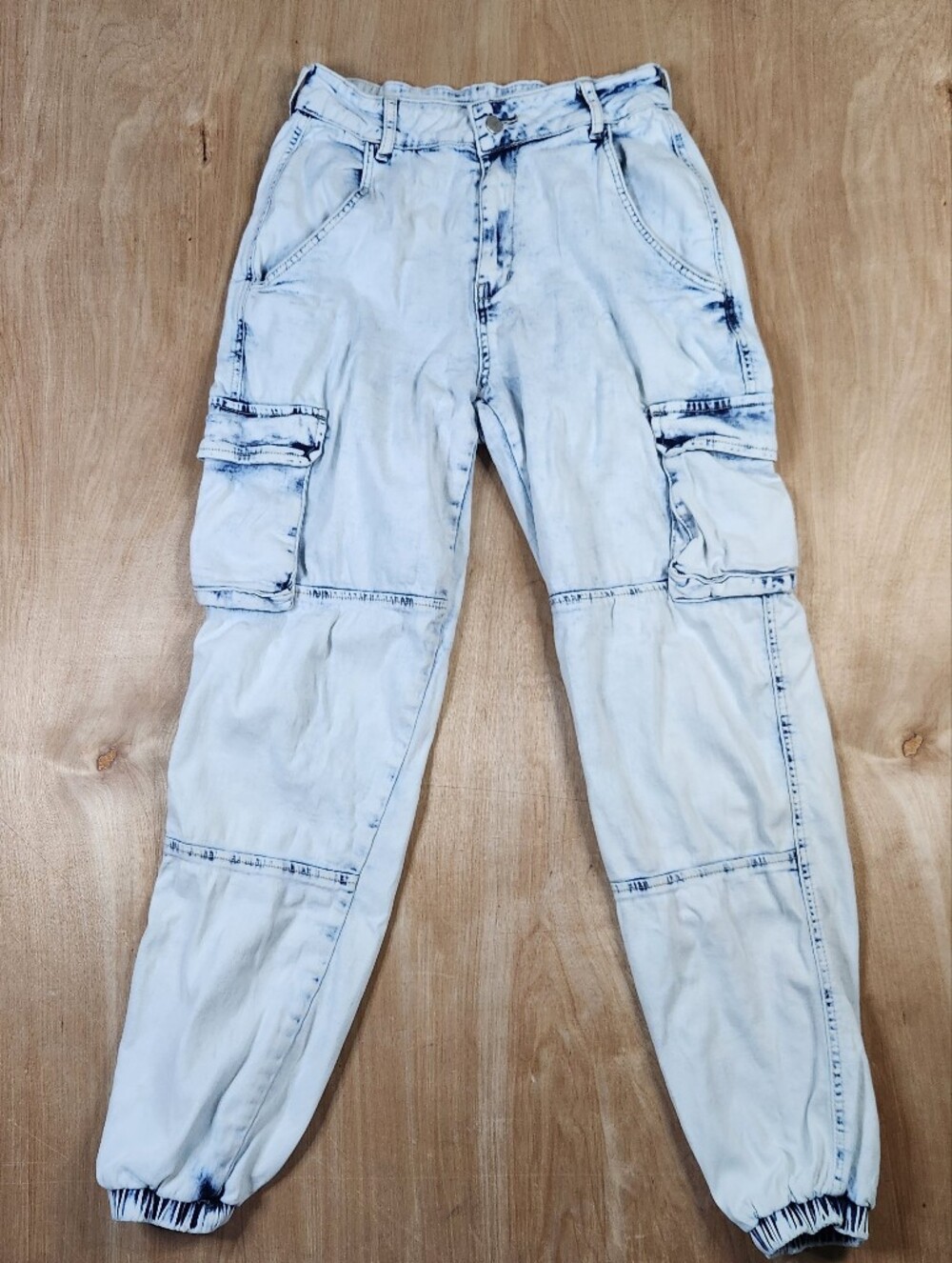 American Bazi Womens Light Wash Cargo Denim Jogger Jeans - Casual Comfort Size S